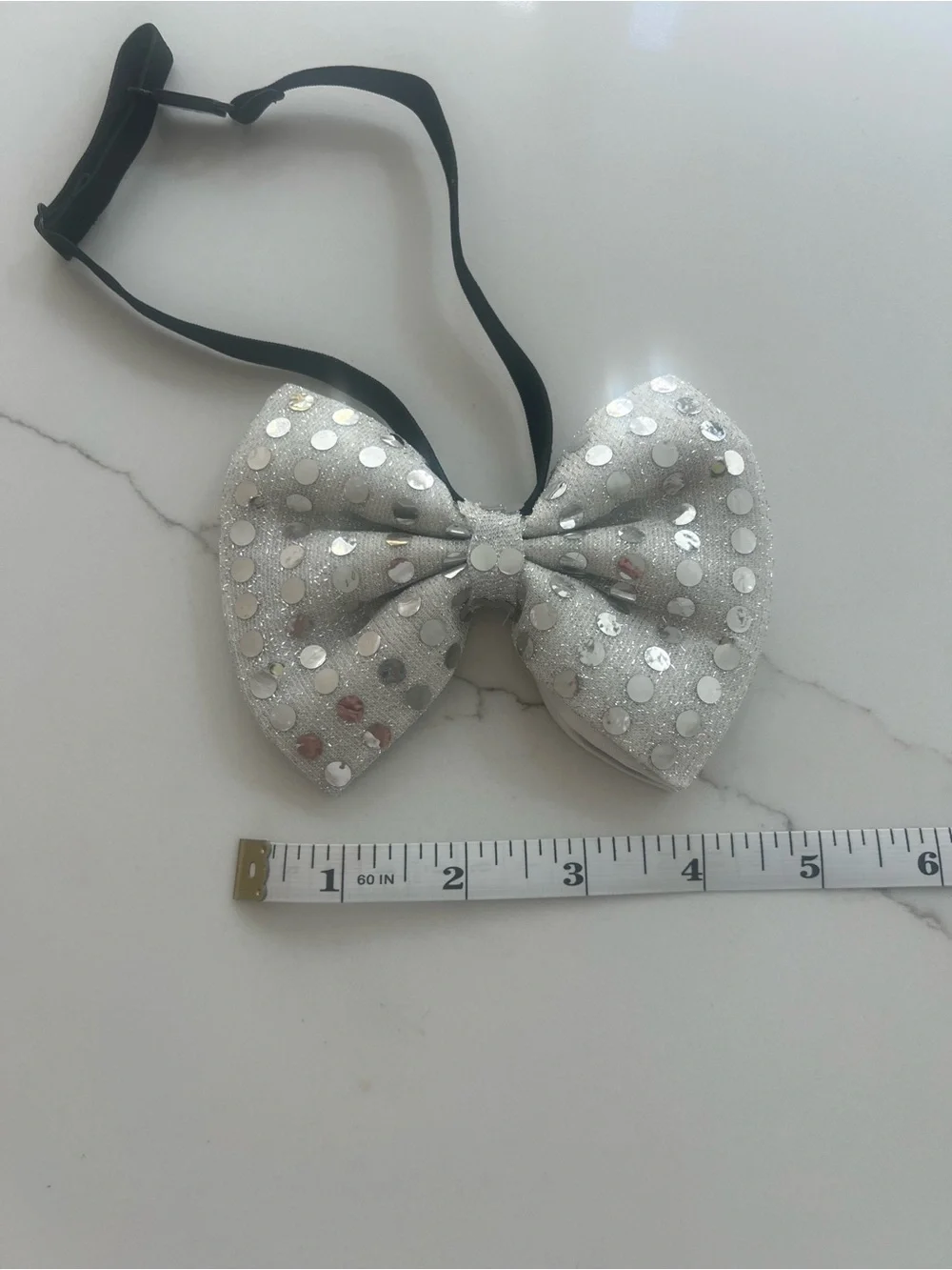 Sparkling Silver Sequin Bow Tie for Kids with Adjustable Strap